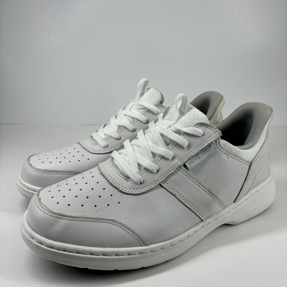 Orthofeet Pierre 20219 Men's US 8D White Leather Hands-Free Slip-On Sneakers